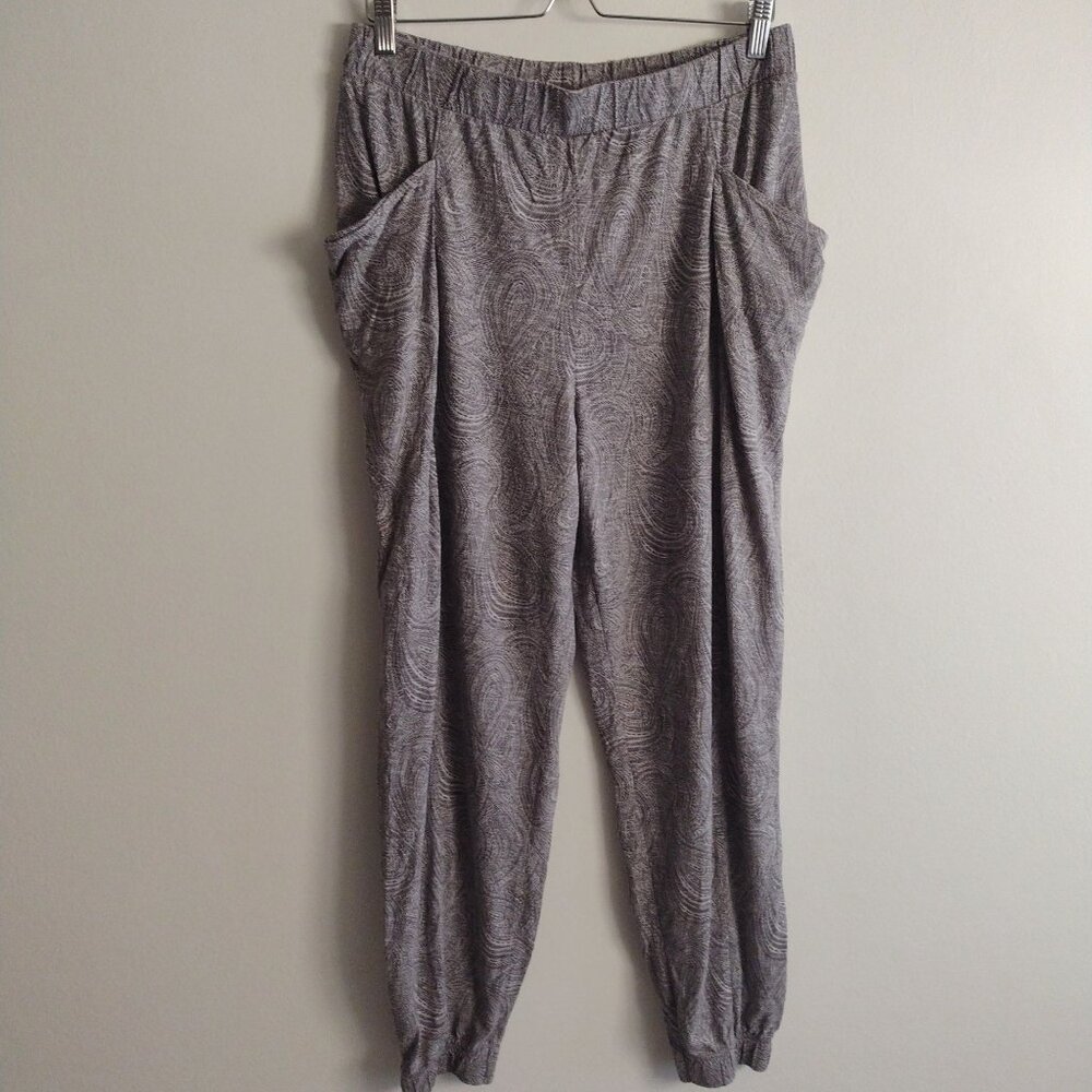 Garnet Hill Paisley Printed Joggers L Gray Brown Lightweight Lounge Pants POCKET